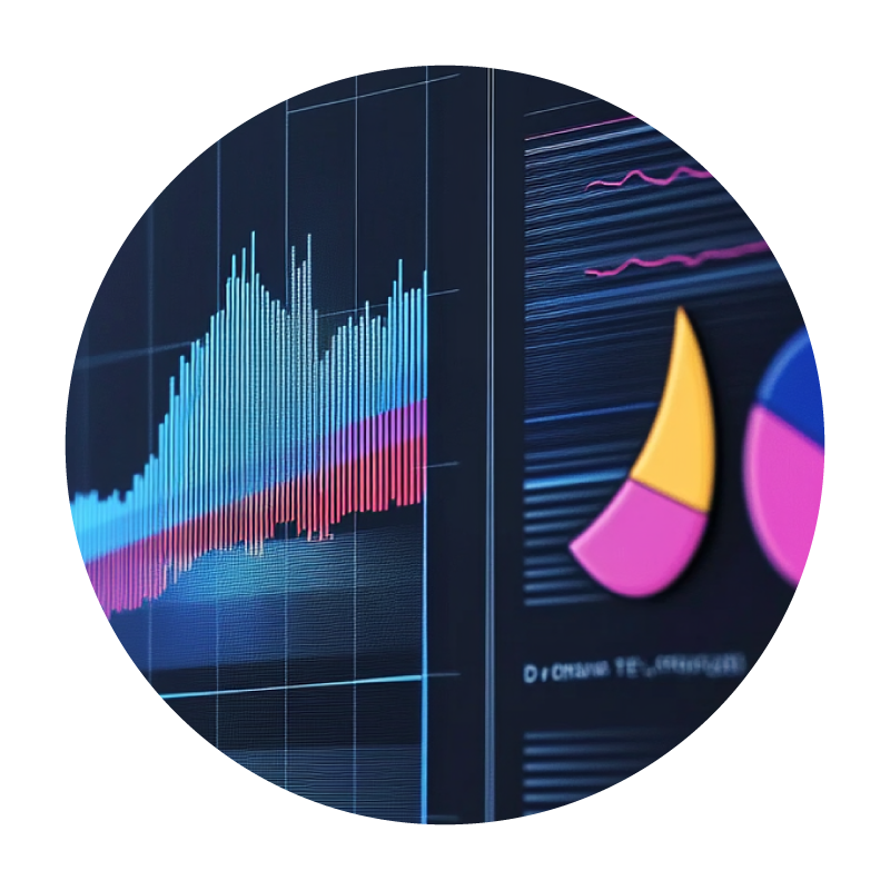 graphs on a dark screen