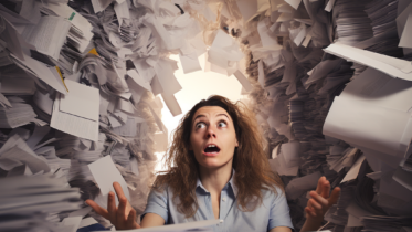 woman overwhelmed by documents