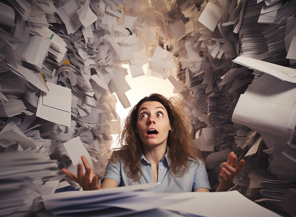 woman overwhelmed by documents