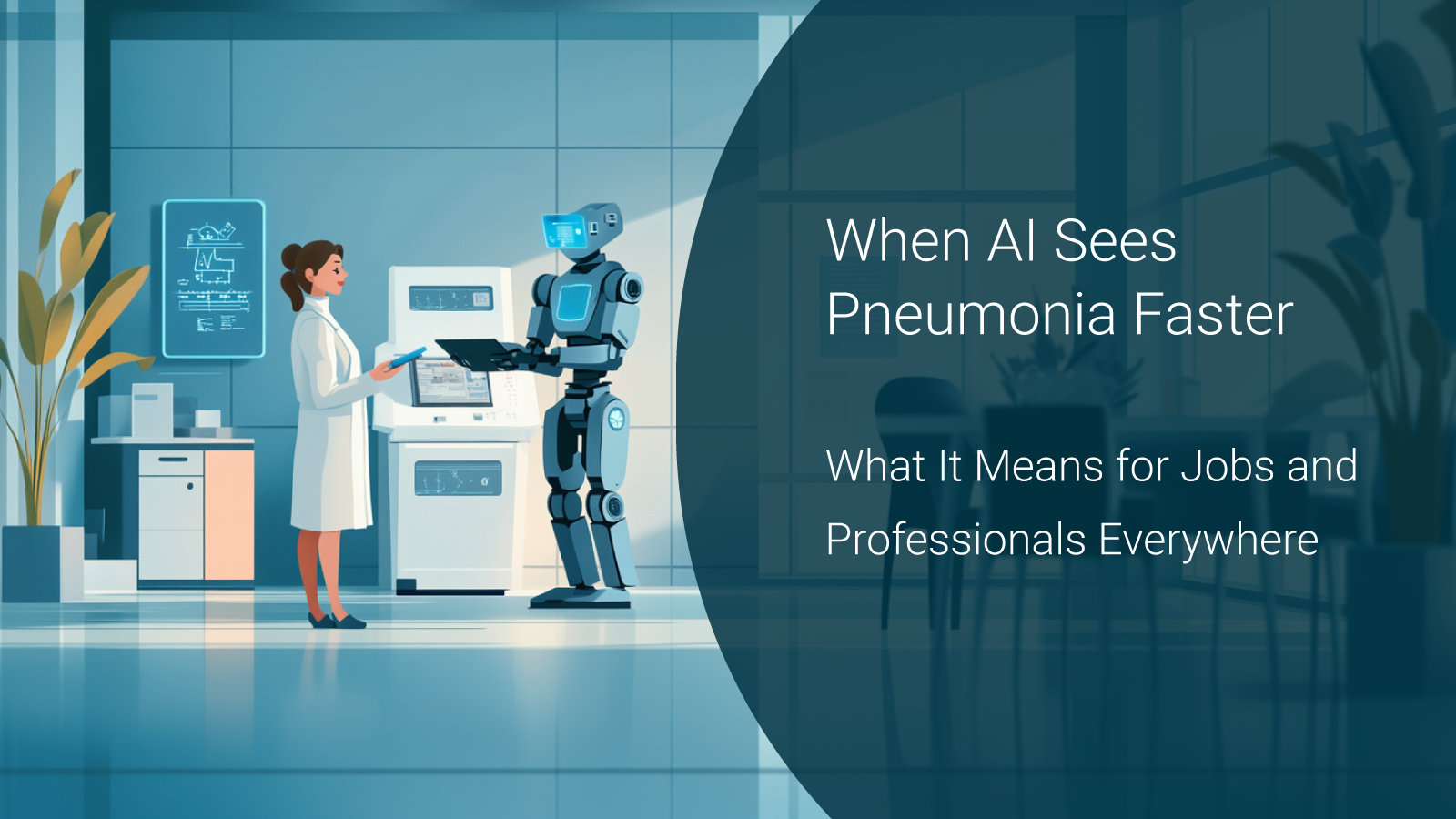 illustration of robot helping doctor in a doctors office