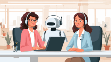customer service reps and robot working together in call center
