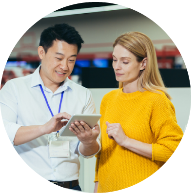 appliance sales rep using tablet to get answers from AI Assistant
