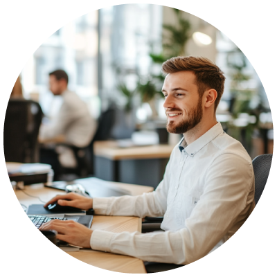 salesman using computer at office