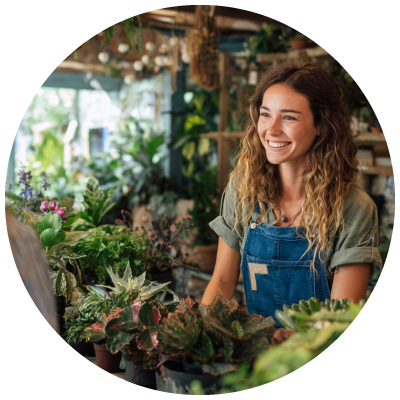 small plant shop owner selling plants to customer