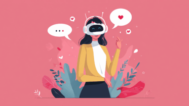 woman providing feedback to and ai assistant with a vr set on