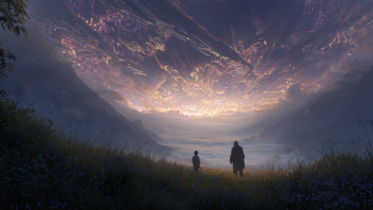 people standing in a field looking at sky