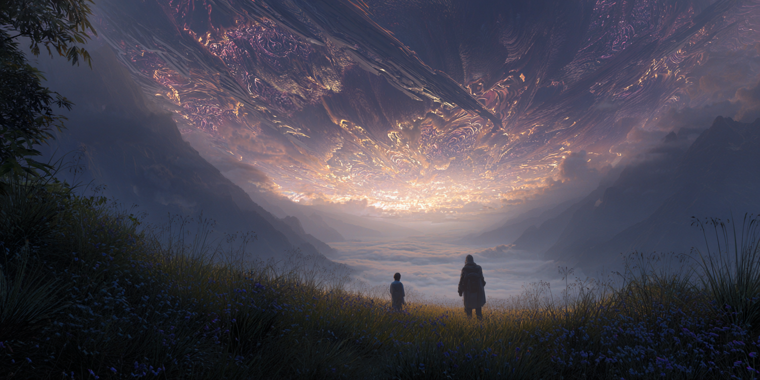 people standing in a field looking at sky