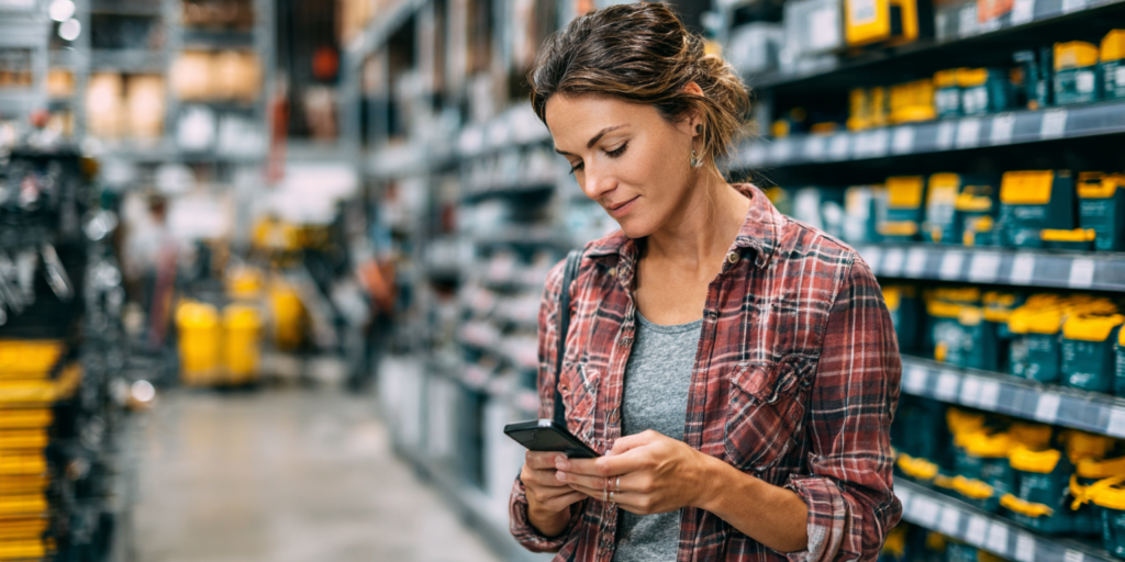 woman shopping using her mobile device to talk to AI Assistant
